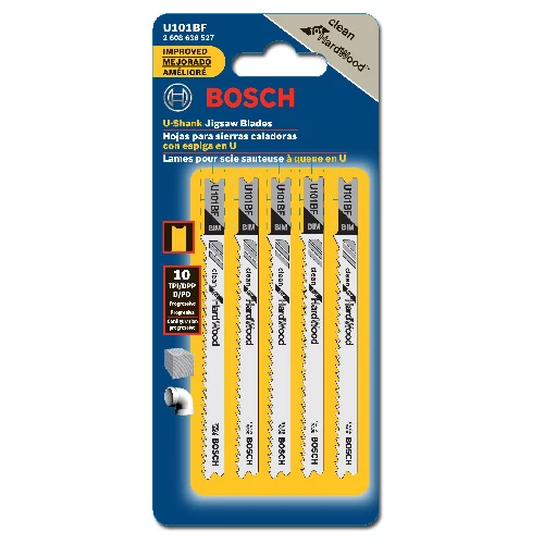 Bosch U-Shank Jigsaw Blades - 10 TPI - Bi-Metal - 5 Per Pack - 3 5/8 in L 1 Bosch U-Shank Jigsaw Blades - 10 TPI - Bi-Metal - 5 Per Pack - 3 5/8 in L
