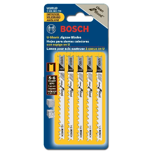 Bosch U-Shank Jigsaw Blades - 6 TPI - High-Carbon Steel - 5 Per Pack - 3 5/8 in L 1 Bosch U-Shank Jigsaw Blades - 6 TPI - High-Carbon Steel - 5 Per Pack - 3 5/8 in L