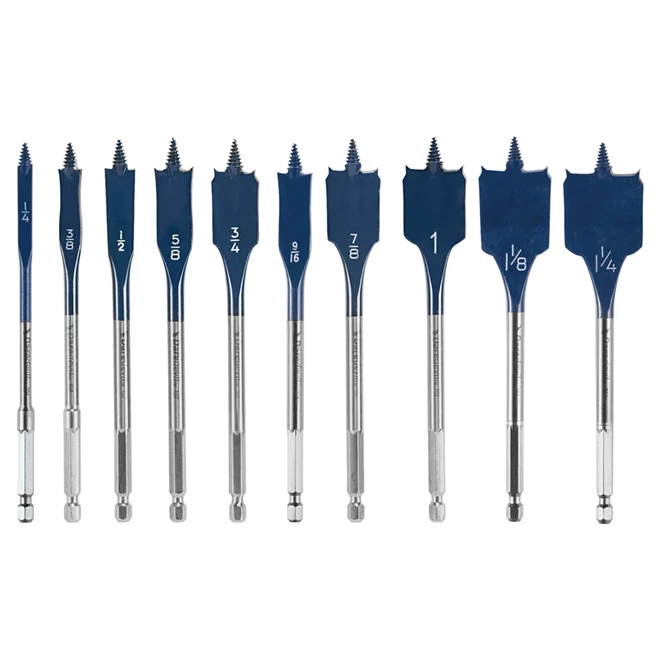 Bosch Daredevil Standard Spade Drill Bit - 10-Piece Set - Full Cone Threaded Tip - Hex Shank 1 Bosch Daredevil Standard Spade Drill Bit - 10-Piece Set - Full Cone Threaded Tip - Hex Shank