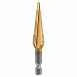 Bosch Self-Starting Step Drill Bit - 1/4-in to 3/4-in Dia x 3-in L - 1/4-in Hex Shank - 9 Holes Sizes - Titanium-Coated