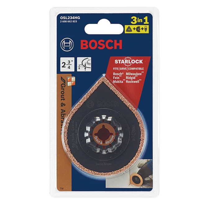 Bosch Starlock Oscillating Hybrid Grout Blade - Carbide Grit - 1 Per Pack - 2 3/4-in L x 2 3/4-in W 2 Bosch Starlock Oscillating Hybrid Grout Blade - Carbide Grit - 1 Per Pack - 2 3/4-in L x 2 3/4-in W - Image 2