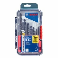 Bosch Black Oxide Twist Drill Bit with Storage Case - 14-Piece Set - 135° Split Point - 3-Flat Shank