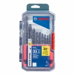 Bosch Black Oxide Twist Drill Bit with Storage Case - 21-Piece Set - 135° Split Point - 3-Flat Shank